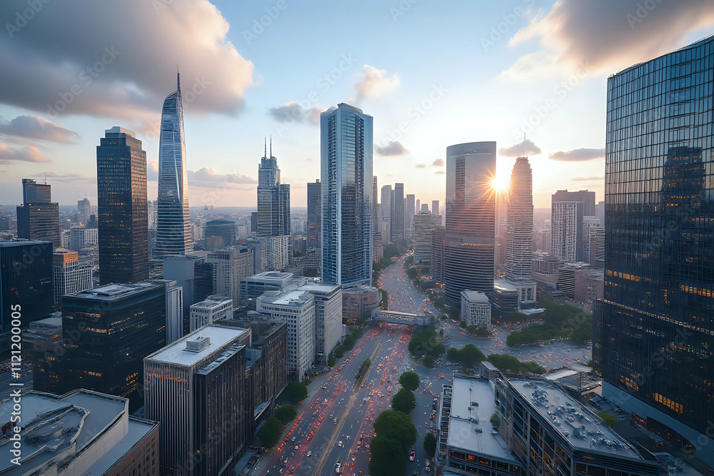 Fototapeta premium City square and skyline with modern buildings scenery