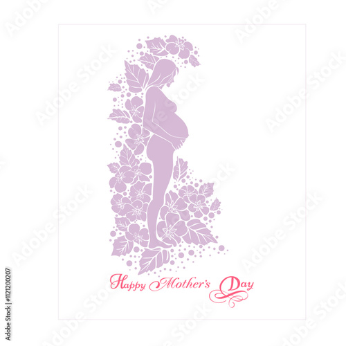 Vector background with pregnat woman standing in pink flowers