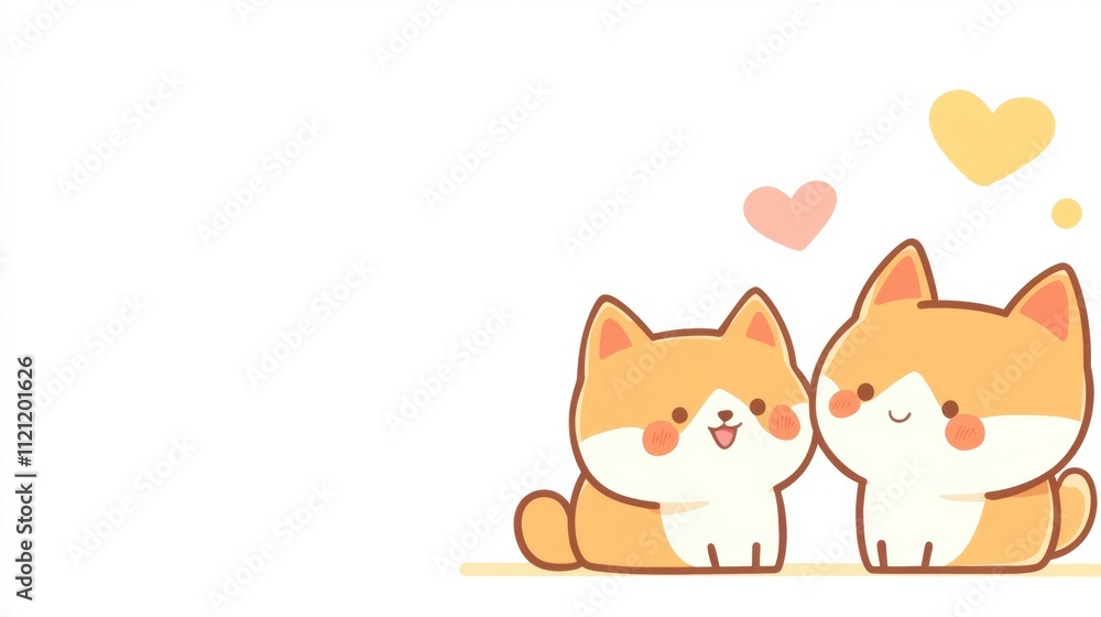Cute Cartoon Cats with Hearts in a Friendly and Playful Setting Cute Cartoon Cats with Hearts in a Friendly and Playful Setting