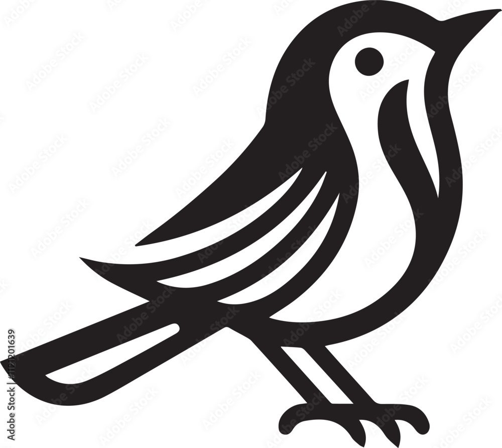 Obraz premium Minimalist black and white bird vector design perfect for logos, illustrations, and creative projects. Clean lines and simple design make it versatile for various digital and print applications.