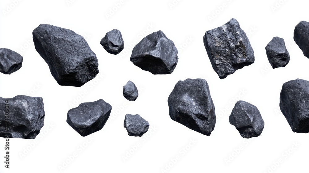Black Natural Rocks Isolated on White Background for Design Use Black Natural Rocks Isolated on White Background for Design Use