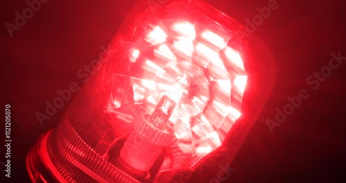 4K - Red Emergency flashing light. Close-up