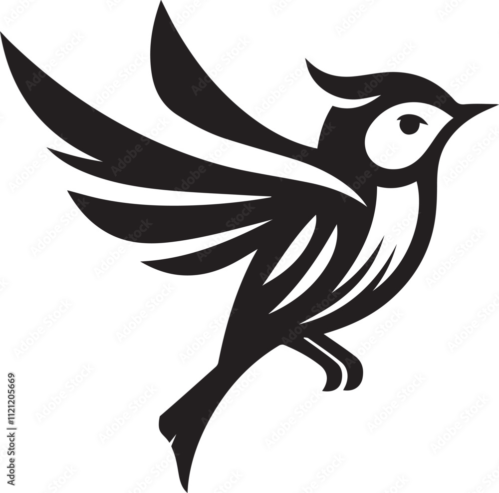 Obraz premium Minimalist black and white bird vector design perfect for logos, illustrations, and creative projects. Clean lines and simple design make it versatile for various digital and print applications.