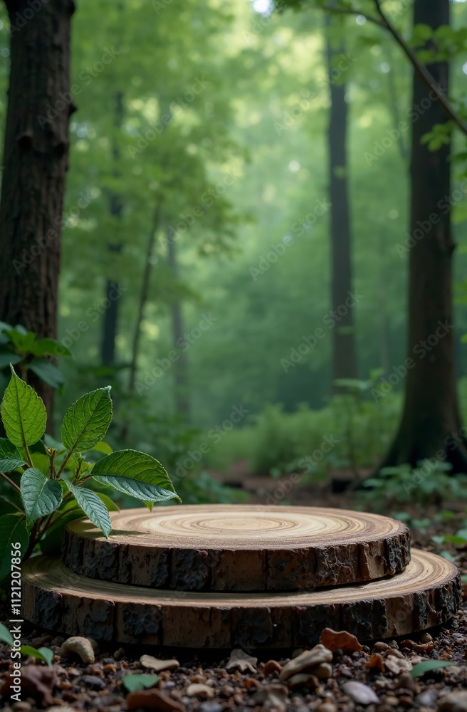 Fototapeta premium Podium cosmetic product on wood background, free space for goods. AI Generative