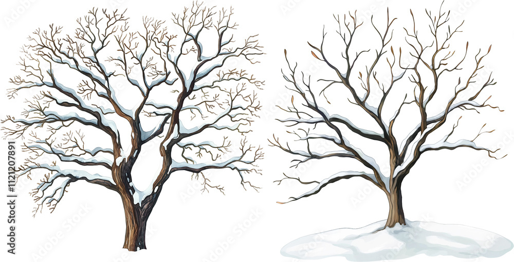 watercolor illustration of tree in winter watercolor illustration of tree in winter