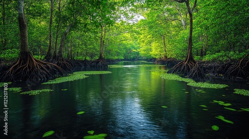 Exotic Mangrove Forest Reflected in a Tranquil River