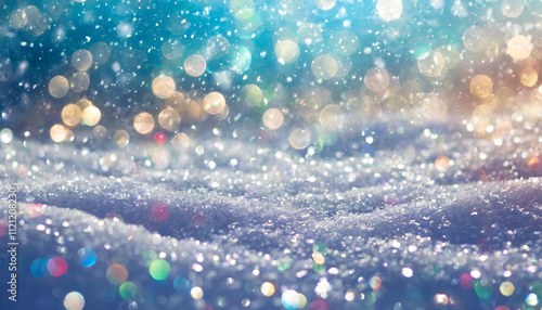 Iridescent sparkling snow background with a slight blur