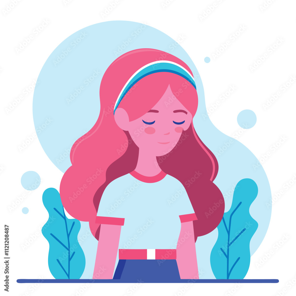 Girl with closed eyes. Vector illustration in flat style. Girl with closed eyes. Girl with closed eyes. Vector illustration in flat style. Girl with closed eyes.