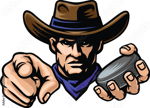 A cowboy man ice hockey sports cowboys team mascot