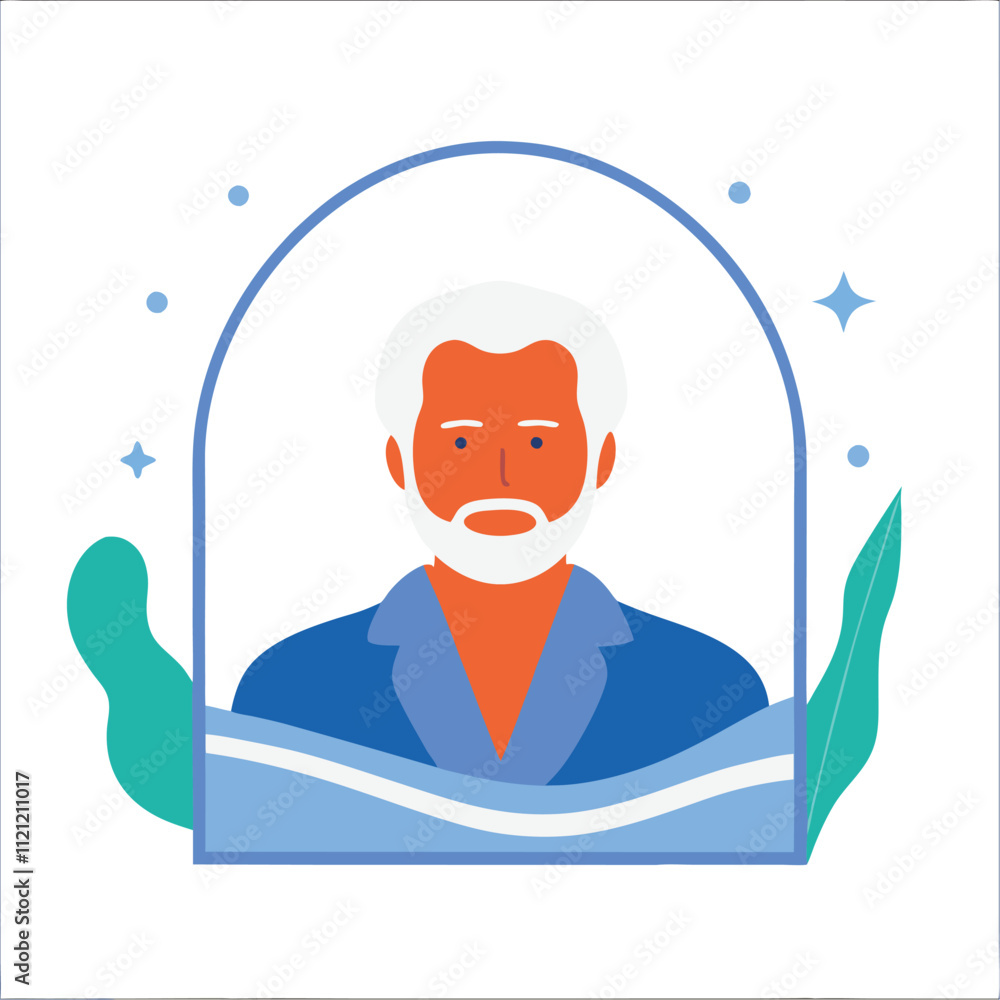 Elderly man in the mirror. Flat style vector illustration. Elderly man in the mirror. Flat style vector illustration.