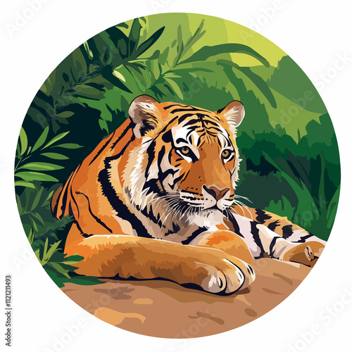 Tiger Icon on Landscape Background: Vector Graphic for Nature Lovers photo