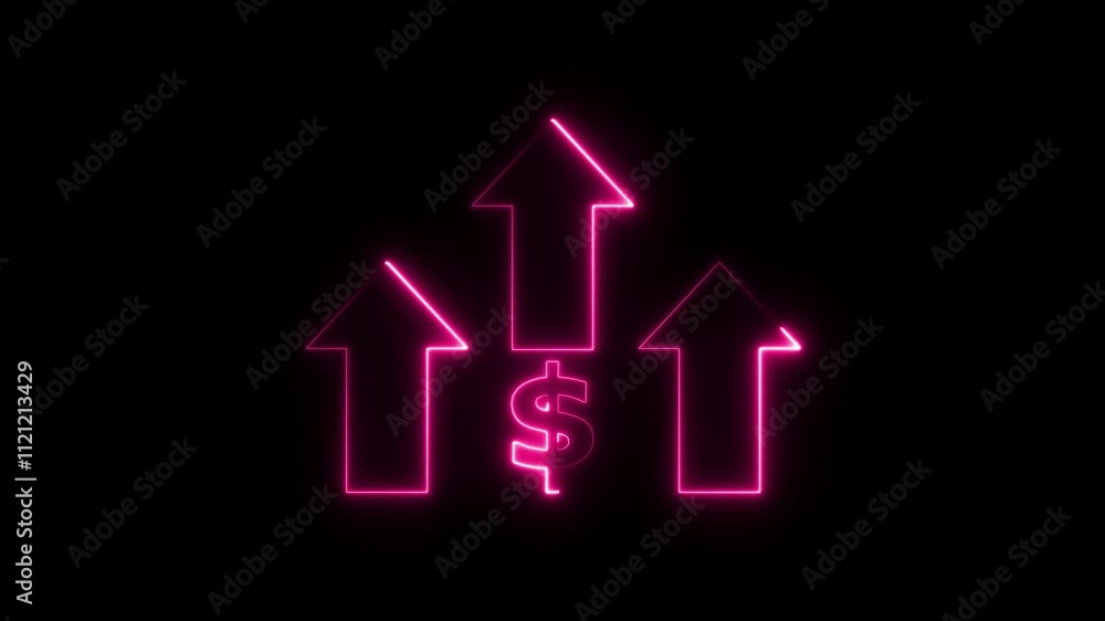 Glowing neon line of dollar sign icon and up arrow isolated on transparent background. Money, profit, investment, growth business, economy, finance and success concept.Finance and Economy concept.4k v Glowing neon line of dollar sign icon and up arrow isolated on transparent background. Money, profit, investment, growth business, economy, finance and success concept.Finance and Economy concept.4k v