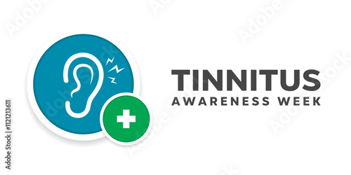 Tinnitus Awareness Week. Ear and plus icon. Great for cards, banners, posters, social media and more. White background.  