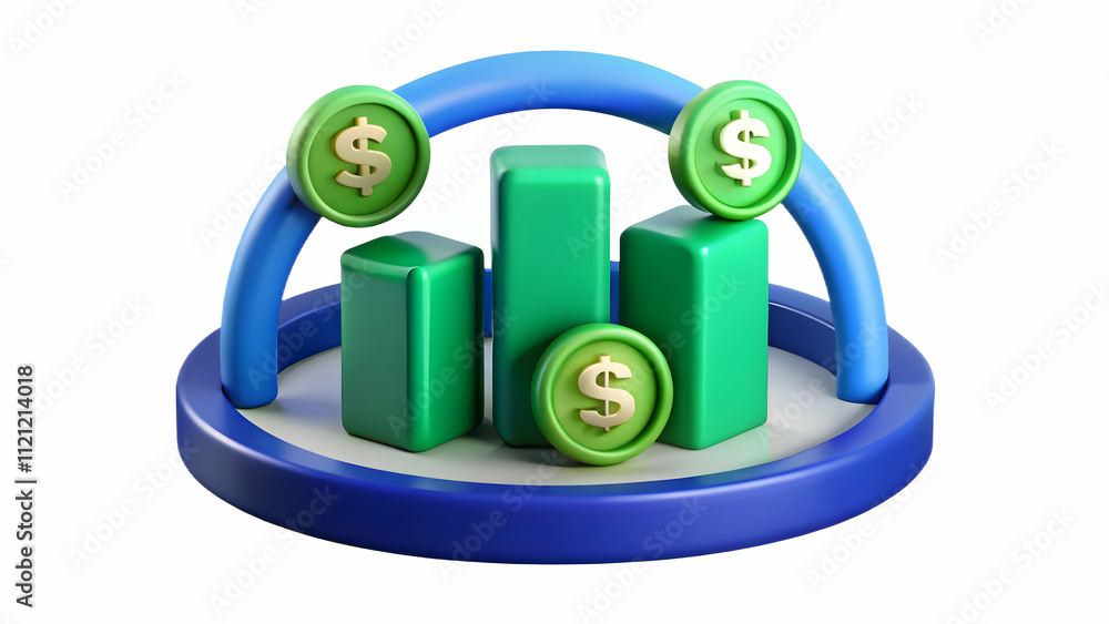 Green earth A futuristic stock icon with a circular diagram and dollar symbols in green and blue, representing wealth growth on a white background Green earth A futuristic stock icon with a circular diagram and dollar symbols in green and blue, representing wealth growth on a white background