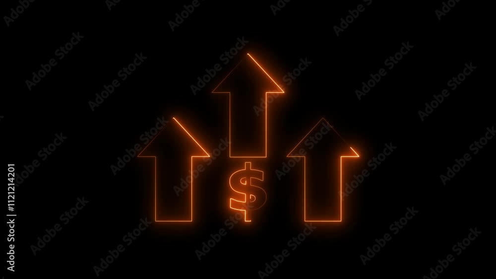 Glowing neon line of dollar sign icon and up arrow isolated on transparent background. Money, profit, investment, growth business, economy, finance and success concept.Finance and Economy concept.4k v Glowing neon line of dollar sign icon and up arrow isolated on transparent background. Money, profit, investment, growth business, economy, finance and success concept.Finance and Economy concept.4k v