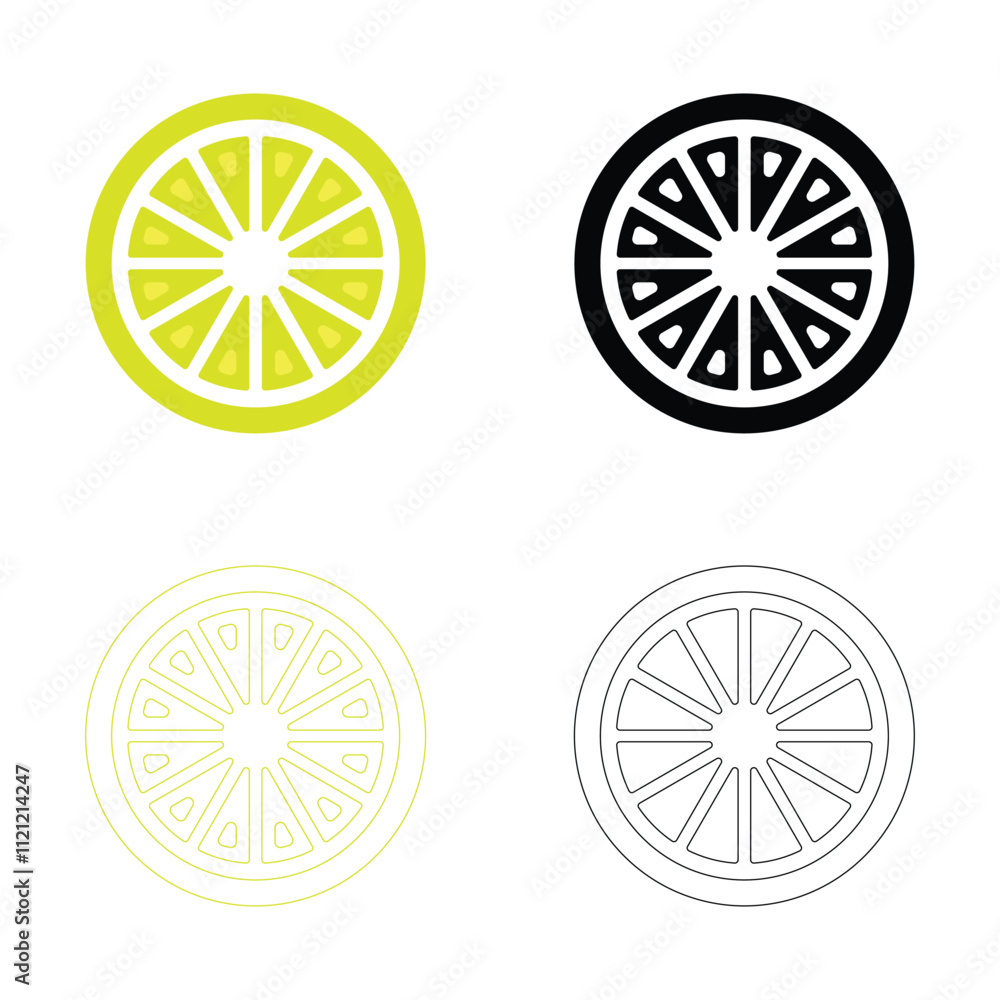 Fresh lemon fruits icon set with line art Fresh lemon fruits icon set with line art