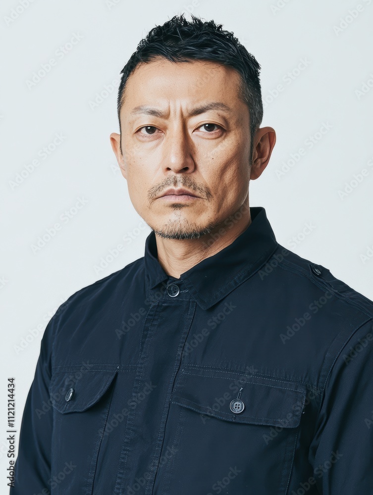 Obraz premium スタイリッシュなジャケットを着た男性がカメラを見つめている