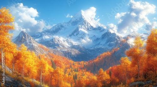 Crisp Autumn Day in a Mountain Forest with Vibrant Colors