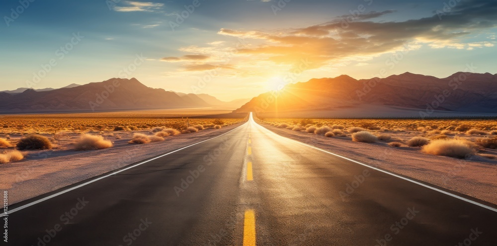 Naklejka premium old paved road in mountain area at sunset