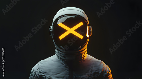 Dark Astronaut with Two Yellow Xs Over His Eyes, Featuring a Mysterious and Futuristic Design in a Space-Themed Setting photo