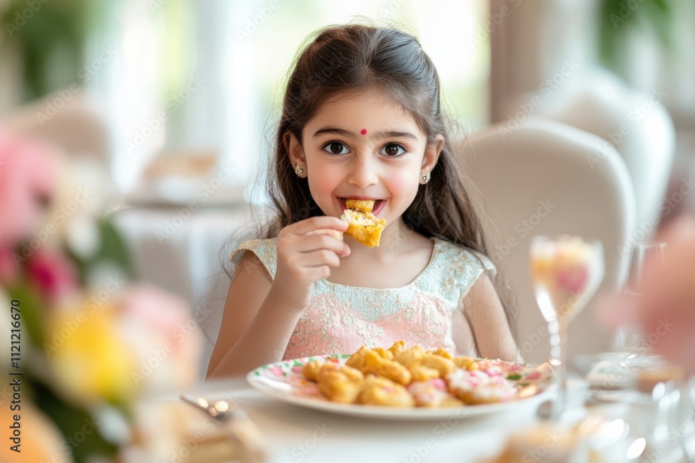 happy indian girl eating snacks at home happy indian girl eating snacks at home
