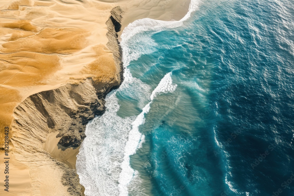 Majestic coastline meets sandy dunes under clear blue skies Majestic coastline meets sandy dunes under clear blue skies