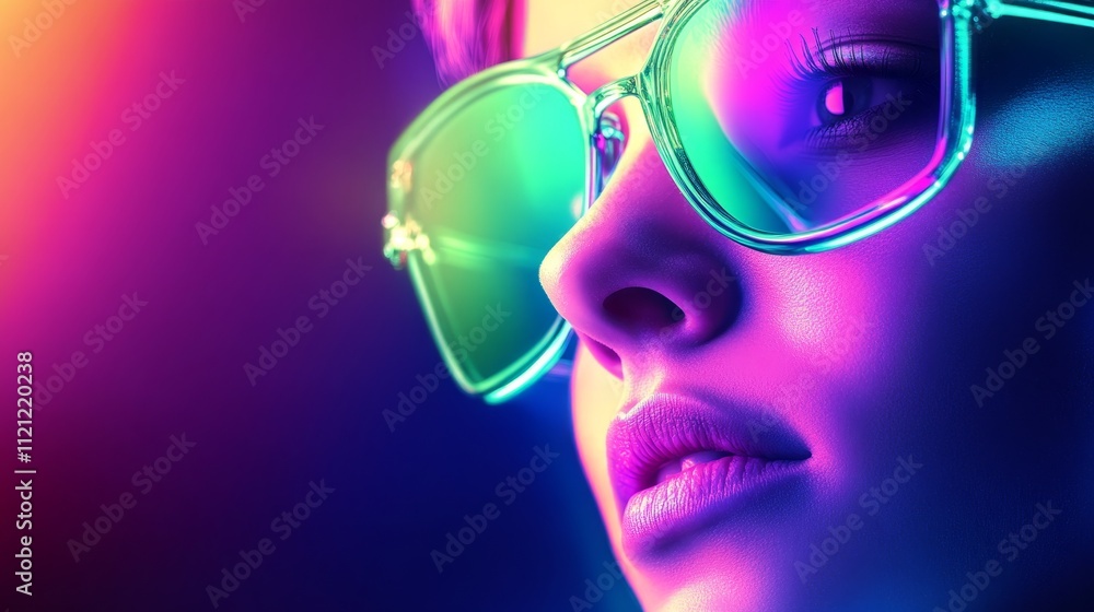 Bright cyberpunk glasses reflect intense neon light, capturing a moment filled with expressive emotion and modern style Bright cyberpunk glasses reflect intense neon light, capturing a moment filled with expressive emotion and modern style