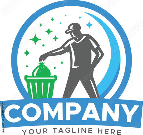 Character Based Logo for Cleaning Business, Cleaning Logo with Character Illustration, Trash Bin Cleaning Service Logo 