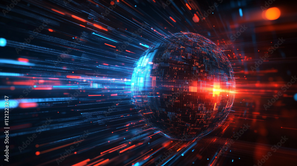 Fototapeta premium Internet connection world map with neon light effects, Internet, business, technology and network concept background with glowing effects, Advanced data visualization applied to technological design.
