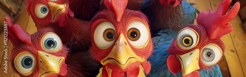 surprised chickens, AI generated photo