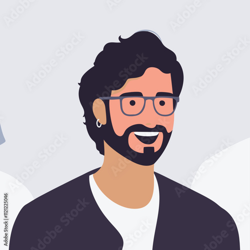 Young man with beard and glasses. Vector illustration in a flat style