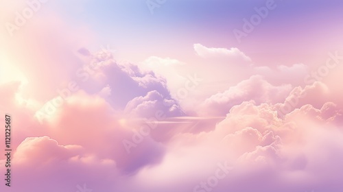 Pastel Sky at Dawn with Fluffy Pink and Purple Clouds, Serene Morning Atmosphere
