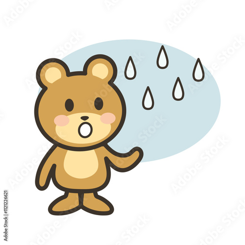 ポツポツと小雨が降ってきたので空を見上げるかわいいくまさんのイラスト