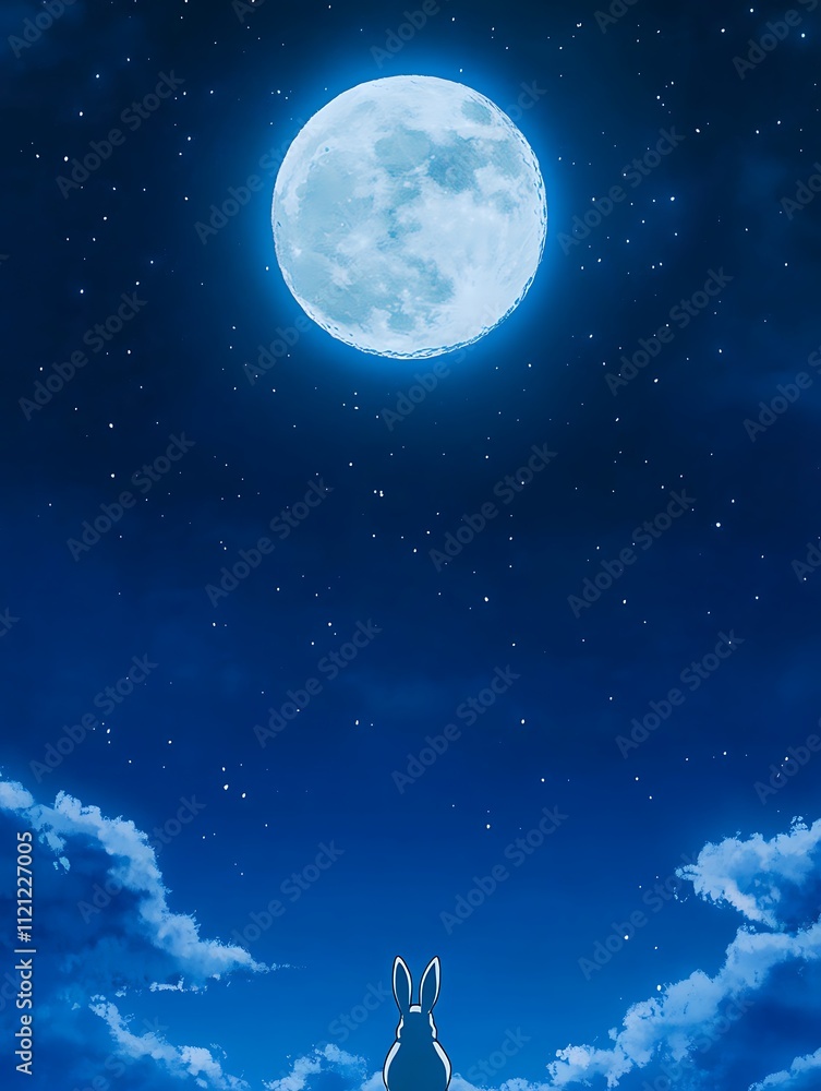 A Peaceful Night Under the Moonlight with a Rabbit Gazing at the Stars A Peaceful Night Under the Moonlight with a Rabbit Gazing at the Stars