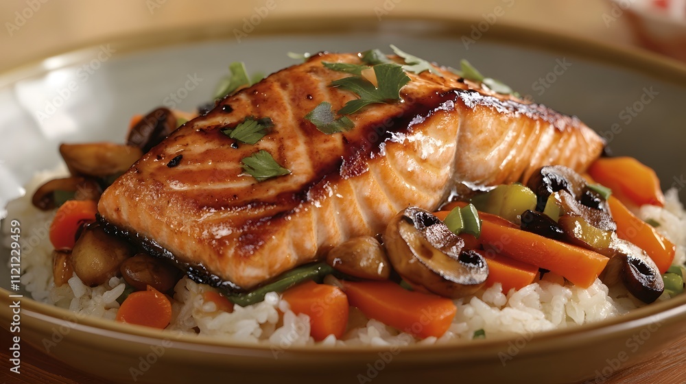 Delicious Salmon Teriyaki Bowl with Vegetables Delicious Salmon Teriyaki Bowl with Vegetables