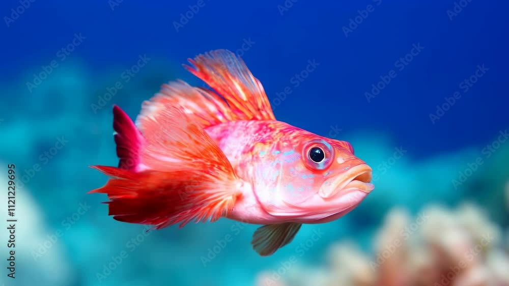 A vivid, curious fish swims in coral reefs A vivid, curious fish swims in coral reefs