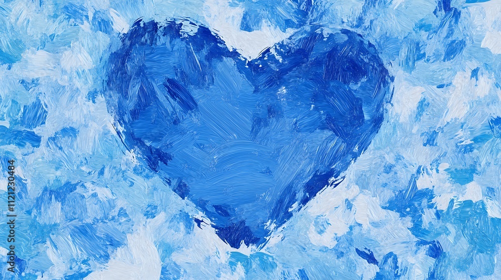 Obraz premium A Bold Blue Heart Painted with Vibrant Brushstrokes Against a Soft Blue Background