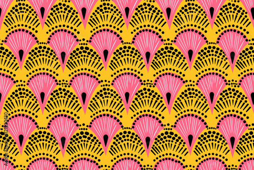 Seamless yellow and pink african wax cloth style pattern
