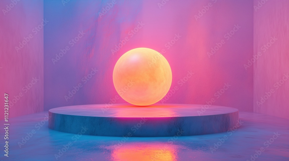 Conceptual 3D art featuring a pastel sphere floating above a geometric platform in a serene, ethereal setting Conceptual 3D art featuring a pastel sphere floating above a geometric platform in a serene, ethereal setting