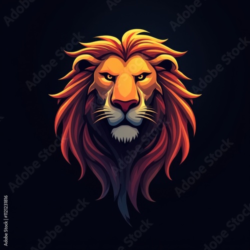 Lion head logo. Mascot lion face logotype. Symbol of power or srength logo king of the jungle photo