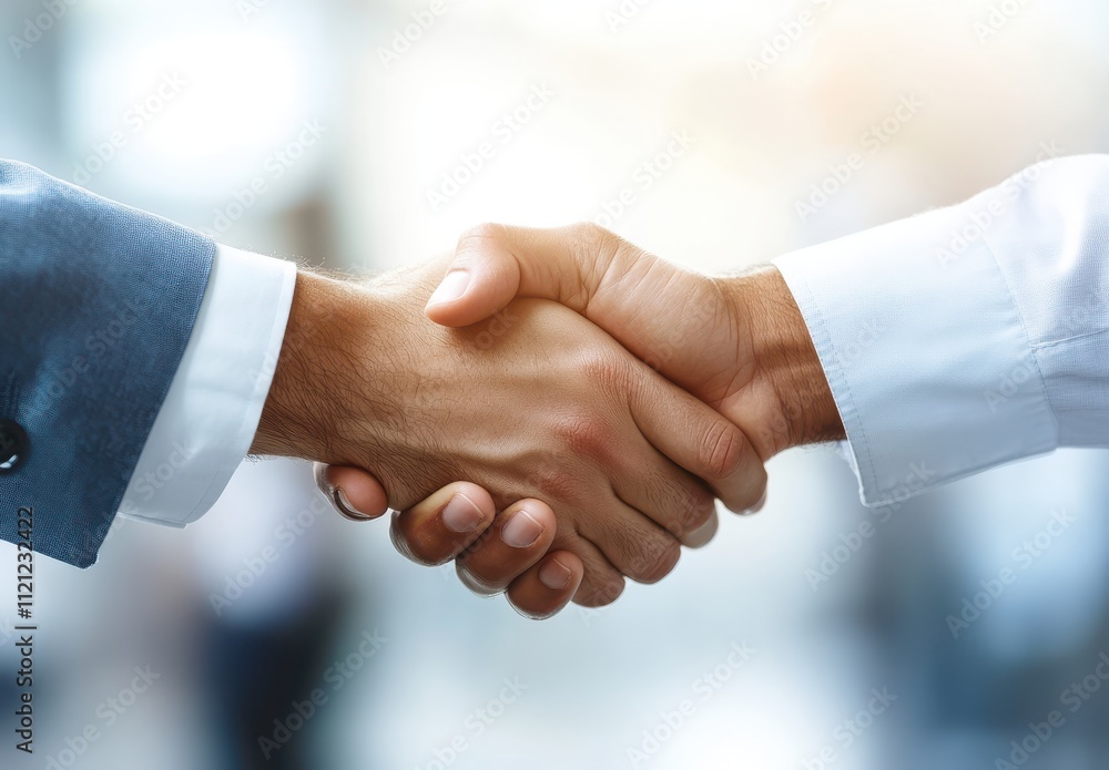 Close-Up of a Business Handshake Symbolizing Partnership and Cooperation Between Two Professionals in a Modern Office Environment Close-Up of a Business Handshake Symbolizing Partnership and Cooperation Between Two Professionals in a Modern Office Environment