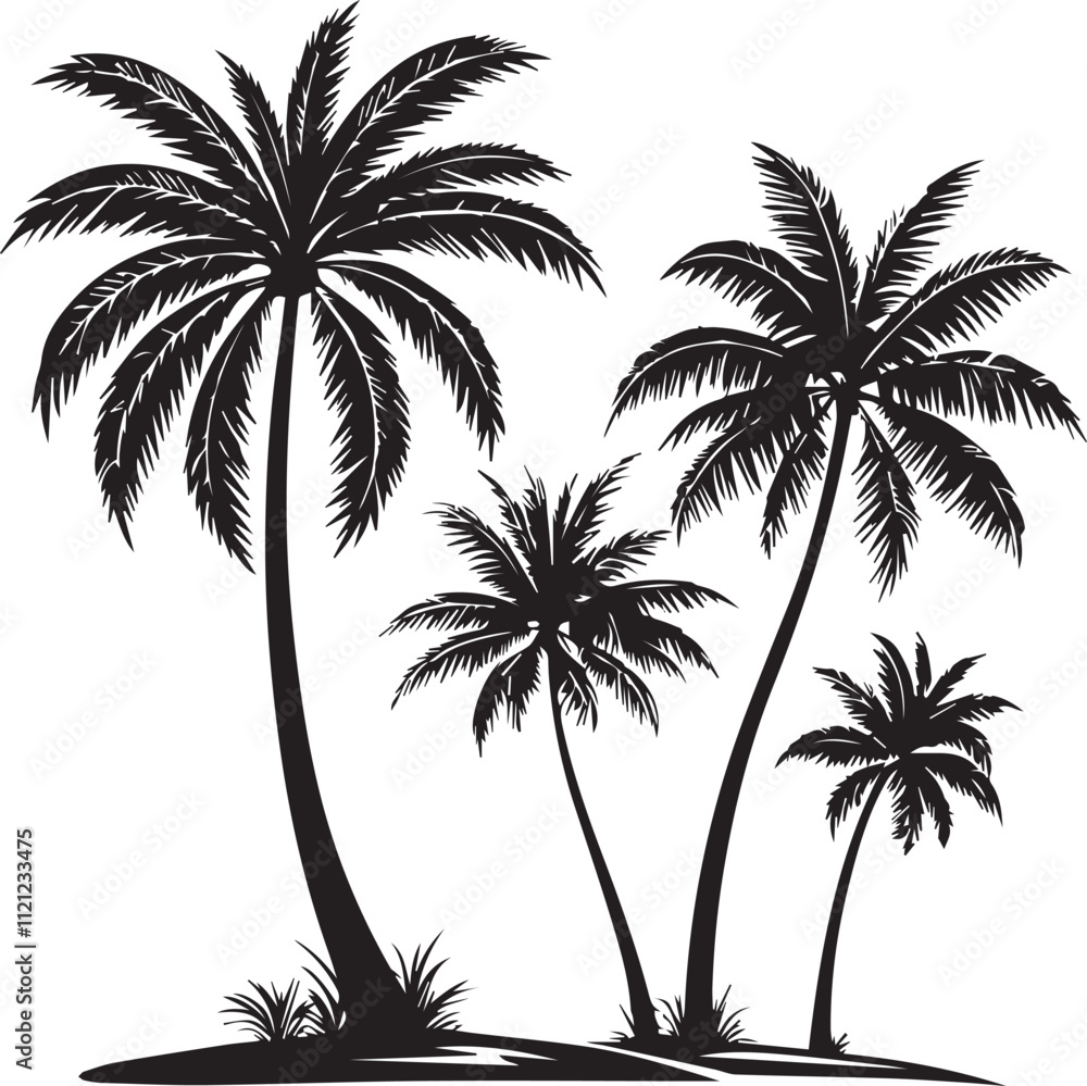 silhouette of coconut tree silhouette of coconut tree