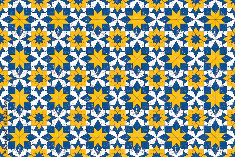 Blue and yellow zellige Moroccan pattern Blue and yellow zellige Moroccan pattern