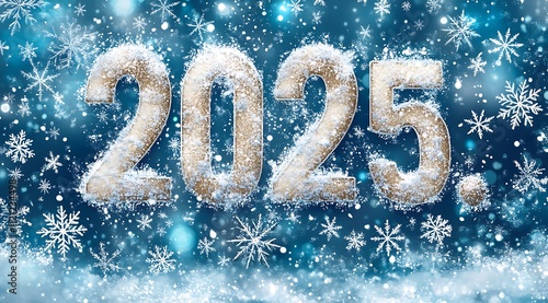 Number 'Happy New Year 2025' with Snow on It.