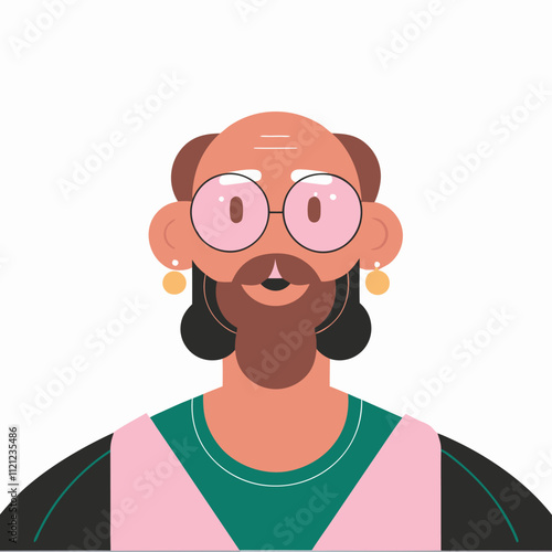 Old man with glasses and beard. Vector illustration in flat style.