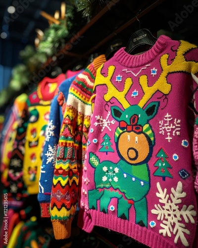 Vibrant and playful ugly christmas sweater with bold holiday patterns for festive cheer photo