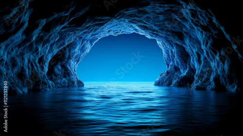 The Cave's Mouth: A mystical and enigmatic cave entrance opens to reveal a deep blue sea, hinting at hidden depths and unexplored wonders.