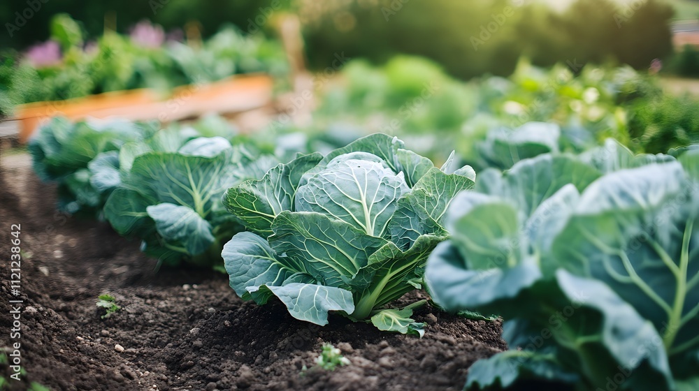 Naklejka premium Cabbage plants growing outside