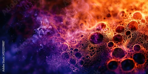 Colorful, swirling mass of bubbles with a purple background