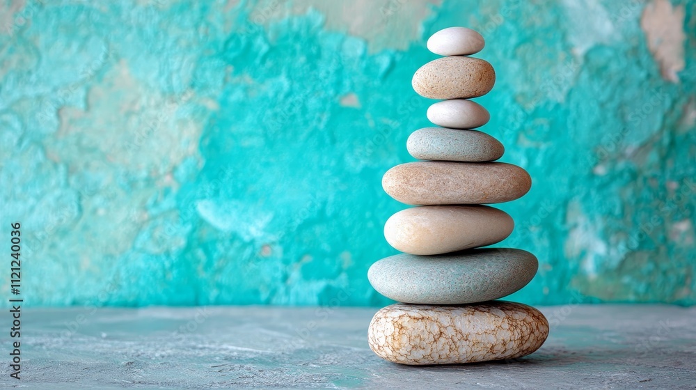 Zen stone stack, turquoise background, minimalist stone arrangement, tranquil balance art, meditation decor, peaceful stack art Zen stone stack, turquoise background, minimalist stone arrangement, tranquil balance art, meditation decor, peaceful stack art